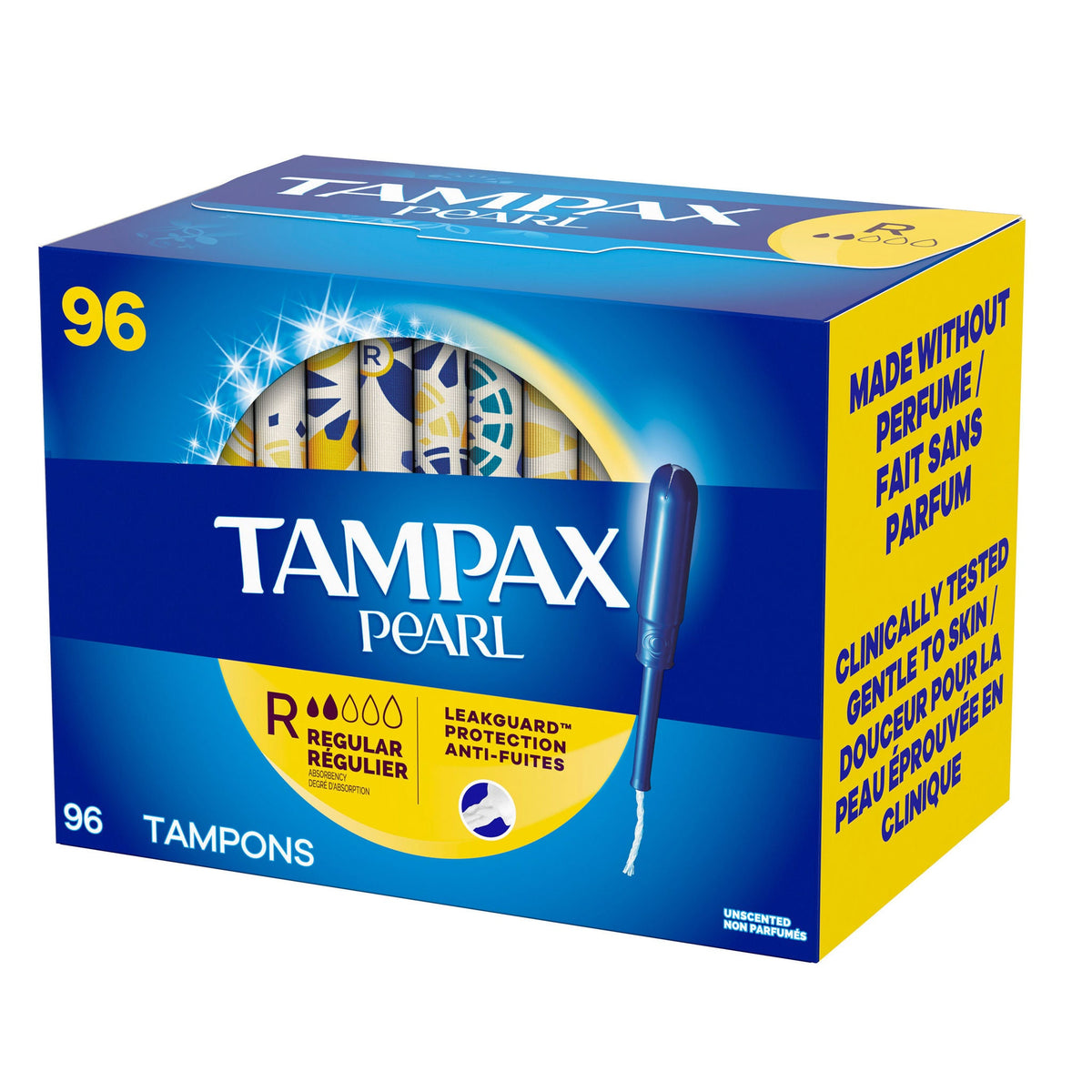 Tampax Pearl Regular tampons package details