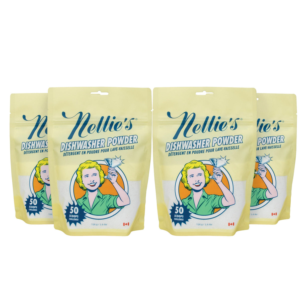 Nellie's Automatic Dishwasher Powder, 4 x 726g pouches