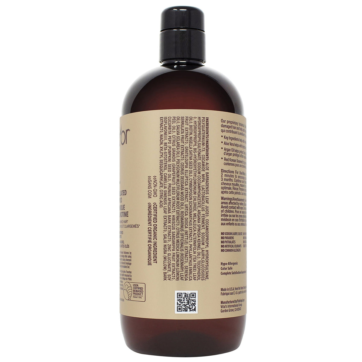 Pura D'or Biotin Shampoo bottle back label