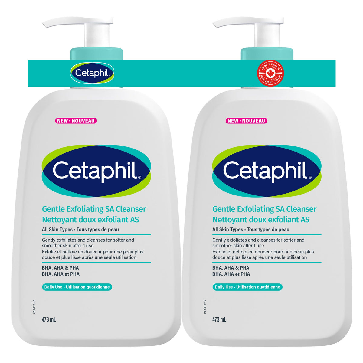 Cetaphil Gentle Exfoliating SA Daily Cleanser, two 473 mL bottles
