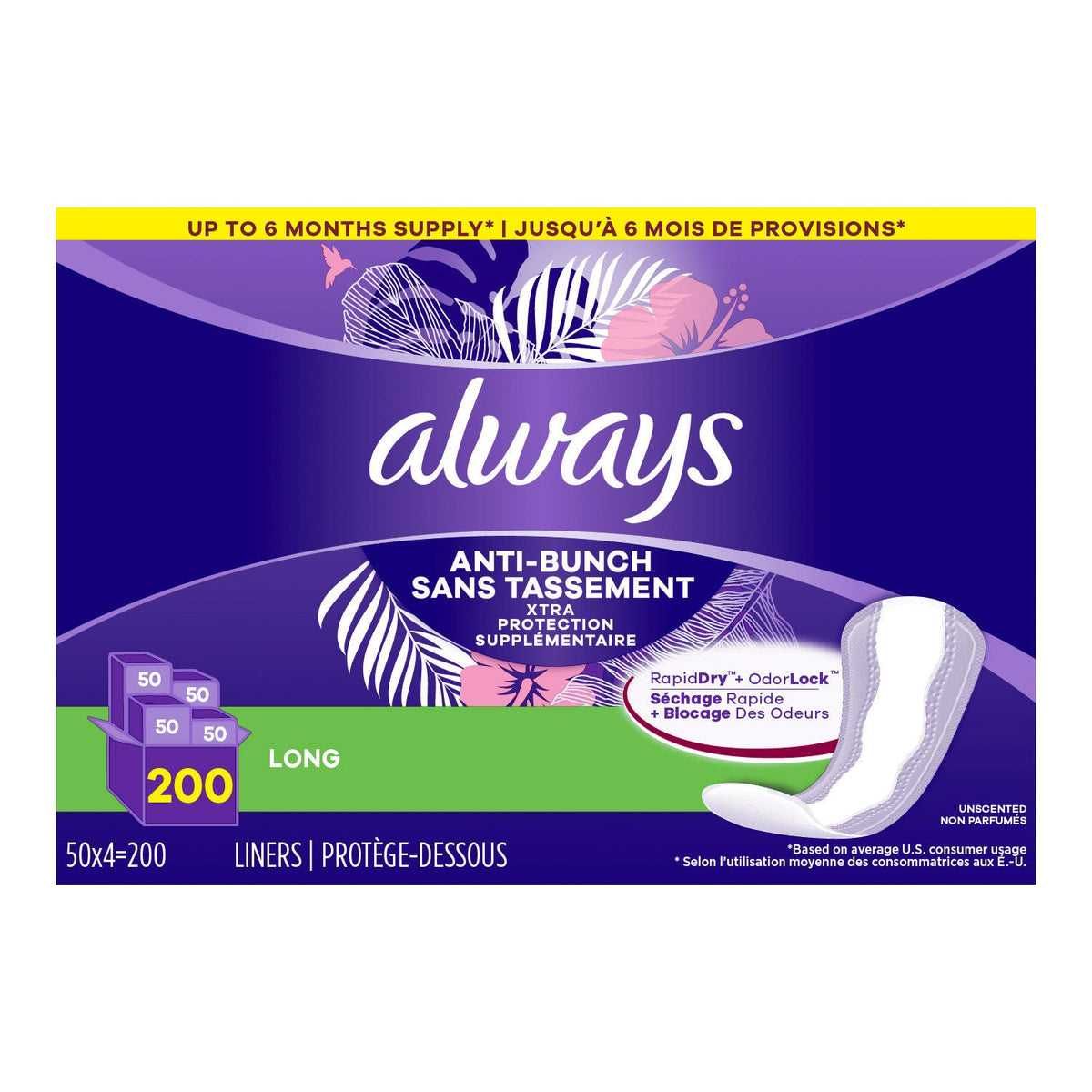 Always Anti-Bunch Xtra Protection daily liners long 200 count