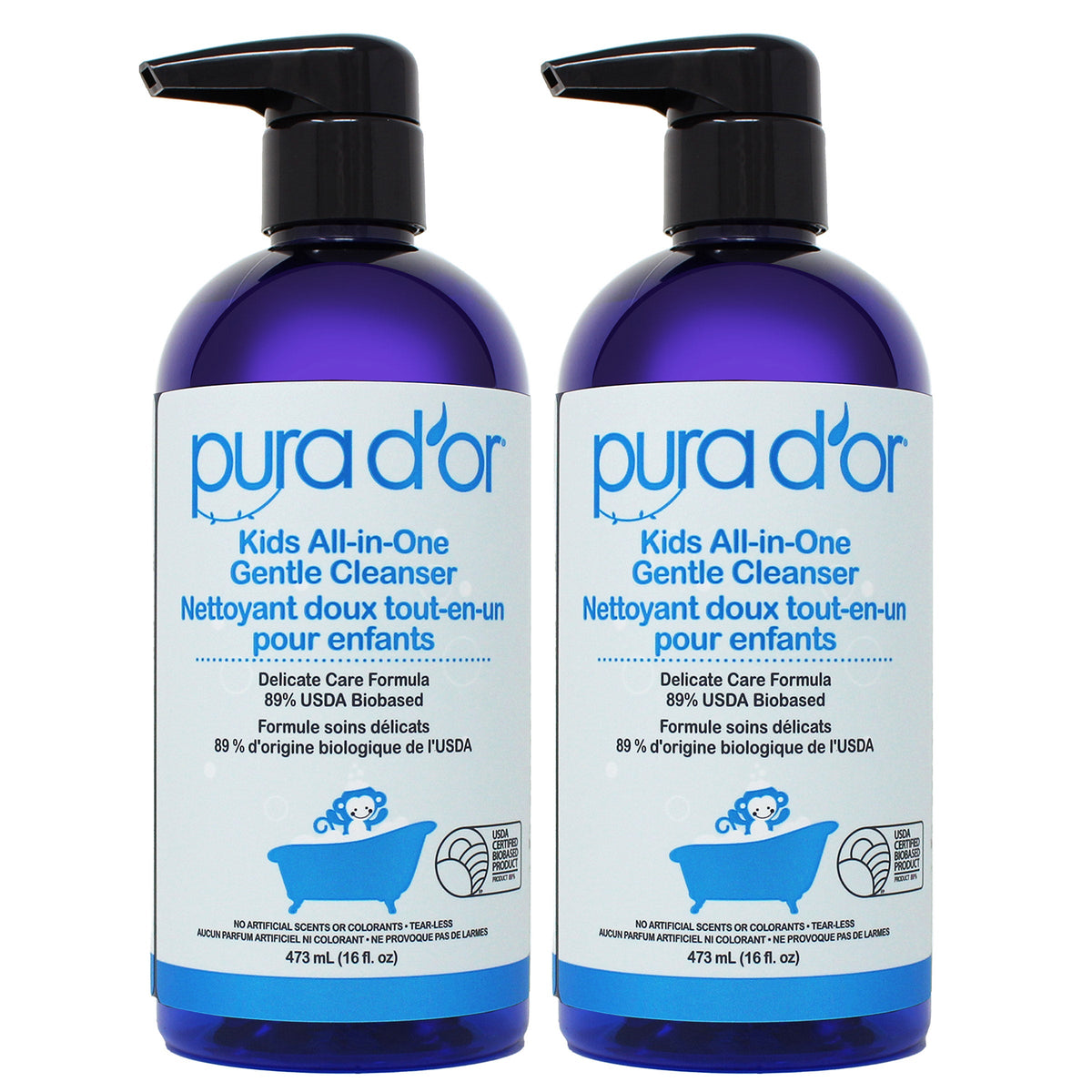 Pura D'or Kids All-in-One Gentle Cleanser, 2 x 473 mL bottles