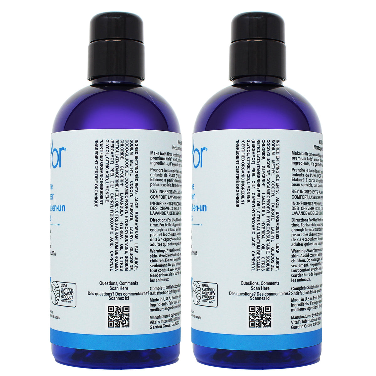 Pura D'or Kids cleanser back labels
