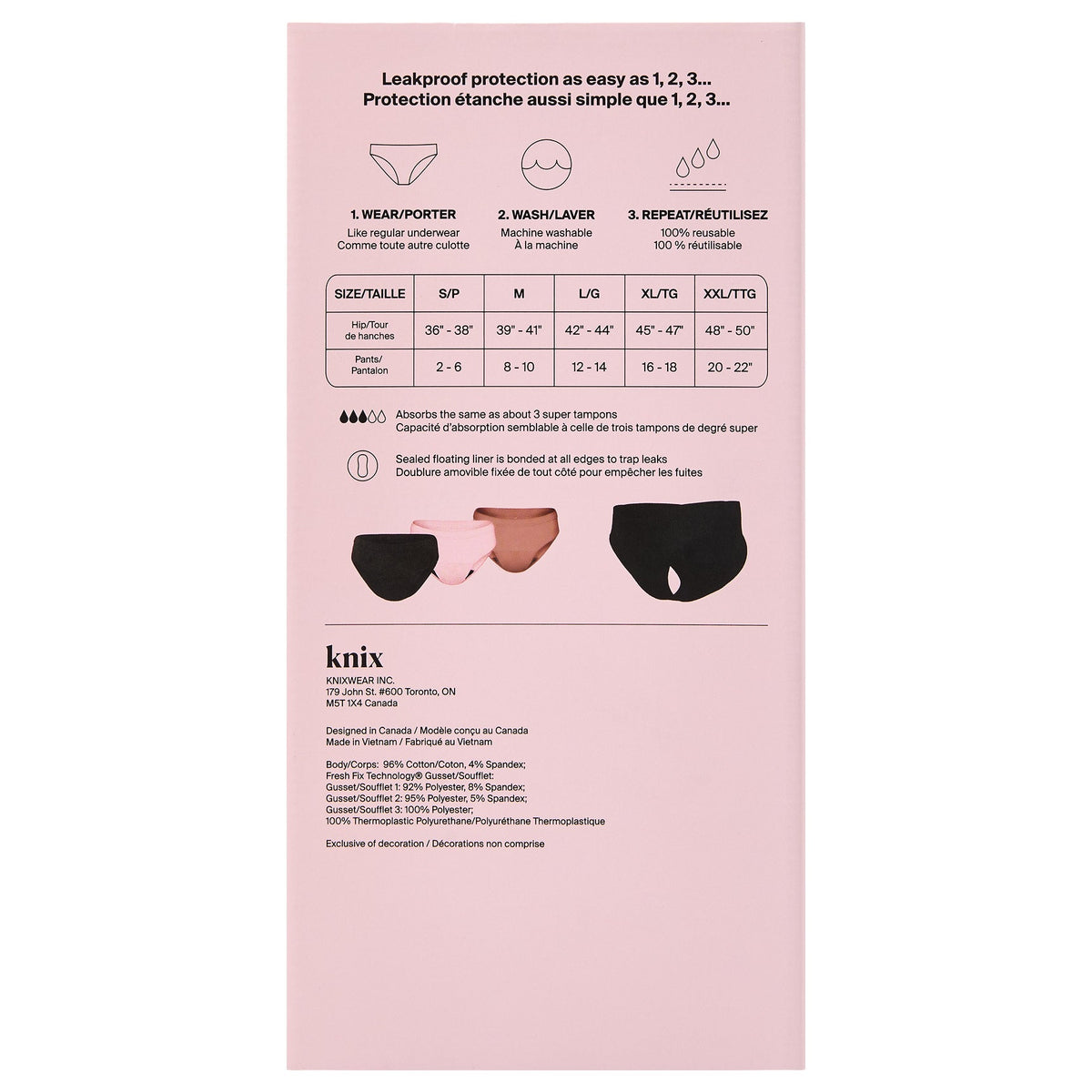Knix period underwear size chart