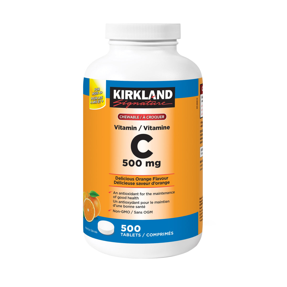 Kirkland Signature Vitamin C 500 mg chewable tablets bottle