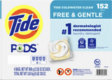 Tide PODS Liquid Laundry Detergent Pacs, Free & Gentle, 152-count