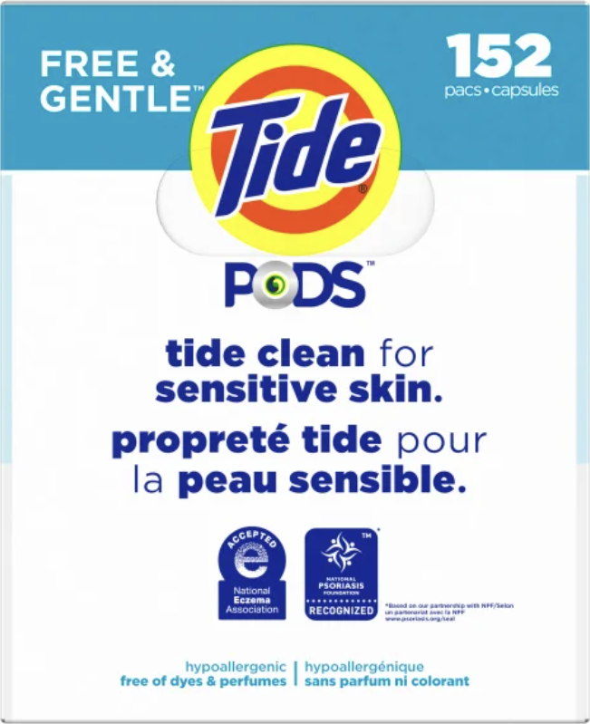 Tide PODS Liquid Laundry Detergent Pacs, Free & Gentle, 152-count