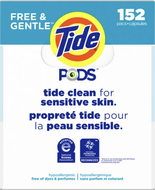 Tide PODS Liquid Laundry Detergent Pacs, Free & Gentle, 152-count