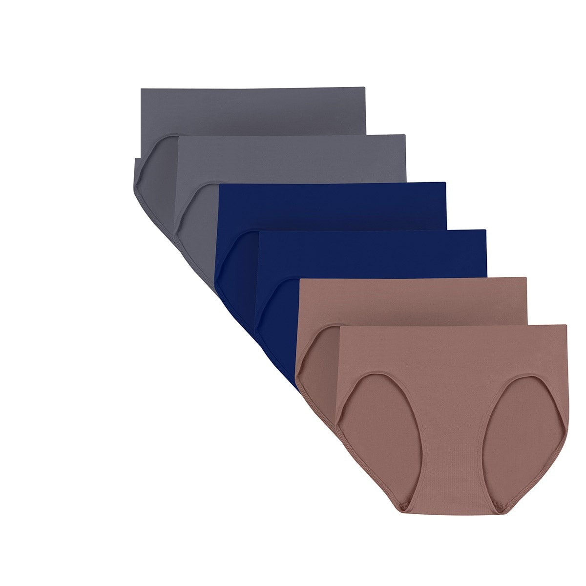 Bali seamless smoothing hi-cut brief 6-pack in mocha, navy and dark grey