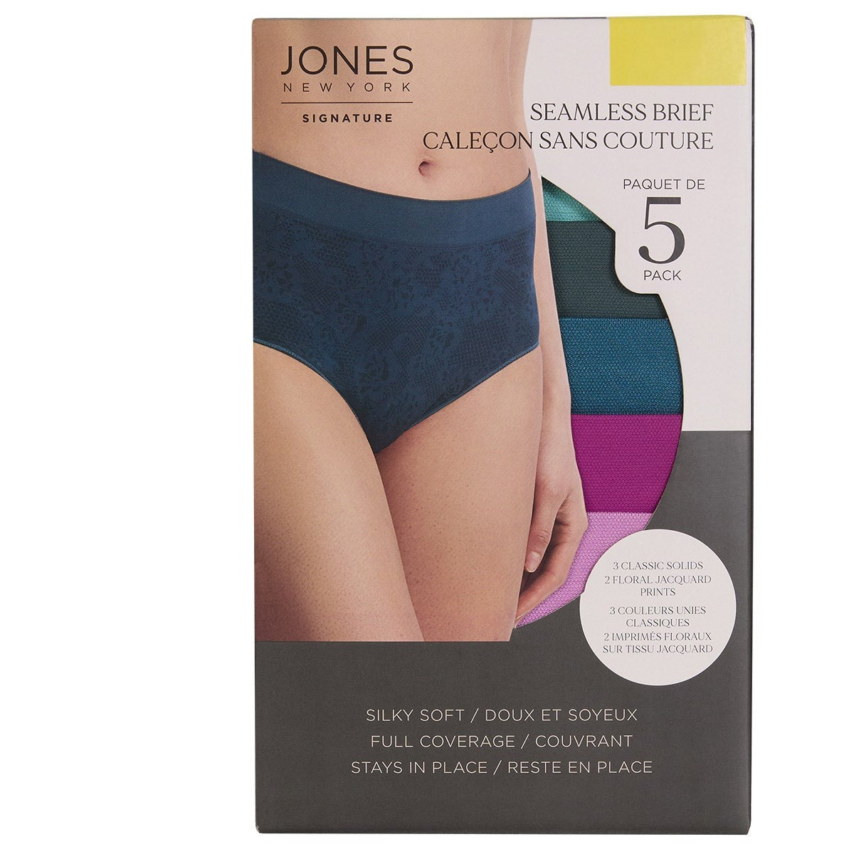 Jones New York seamless brief 5-pack, blue and violet tones