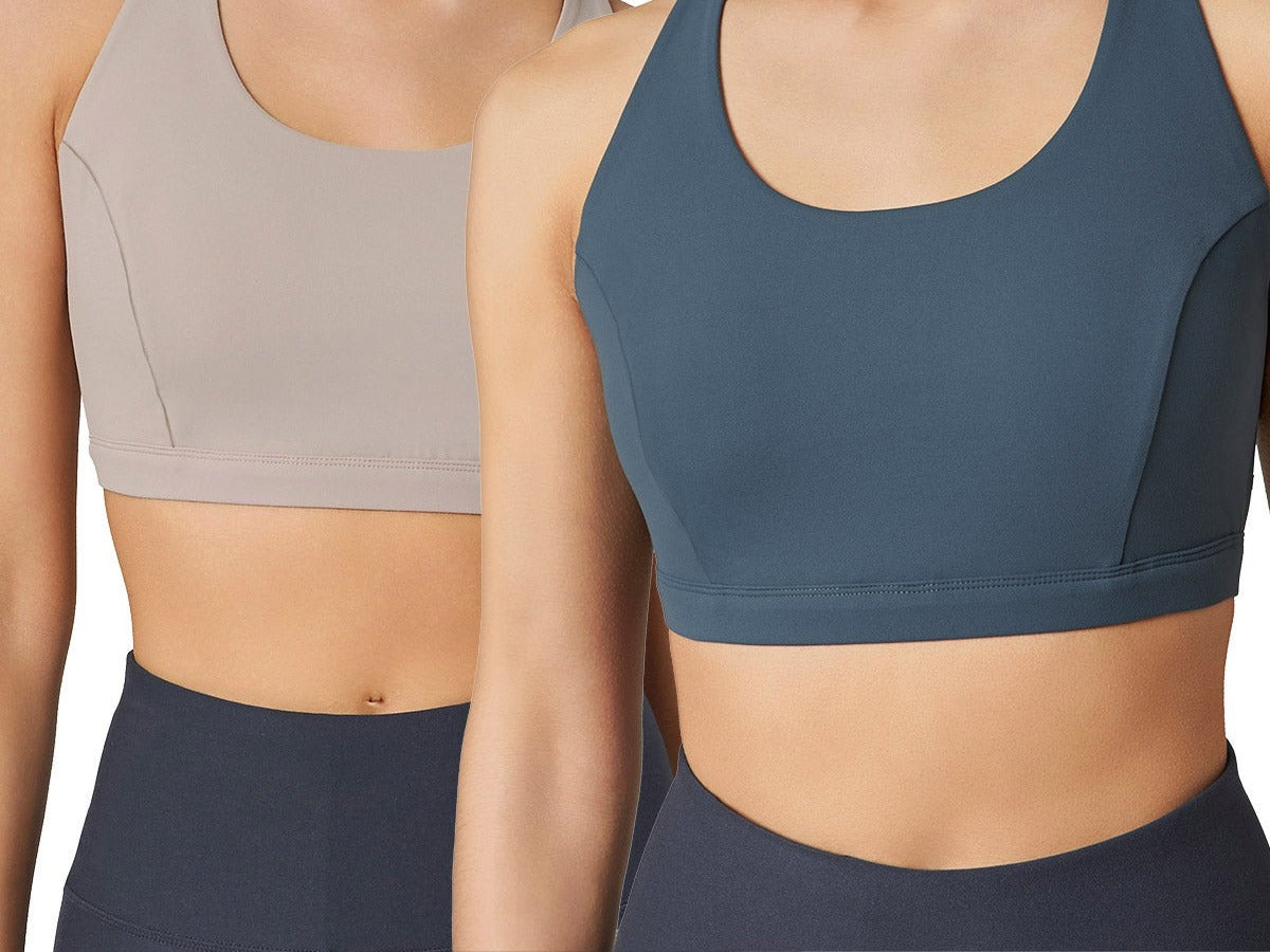 Mondetta keyhole sports bra 2-pack, dark beige and blue grey